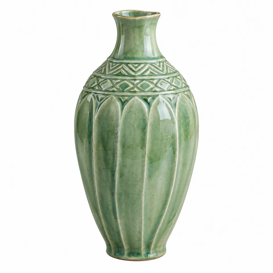 Amihan celadon vase with carved decoration