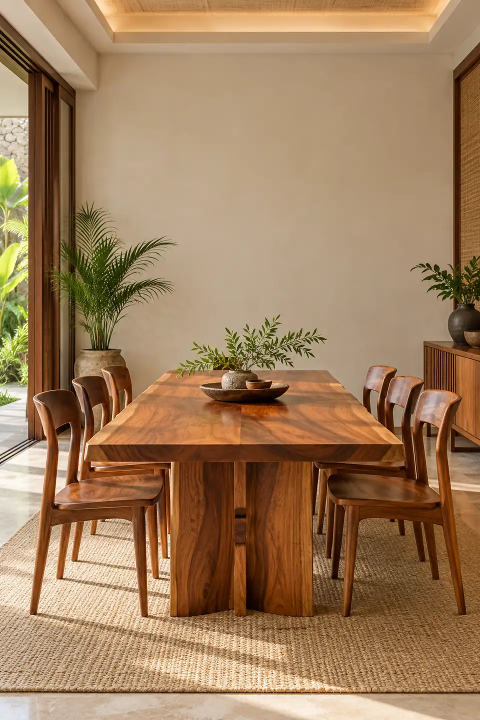A solid narra dining table and six chairs in a sunlit Filipino home
